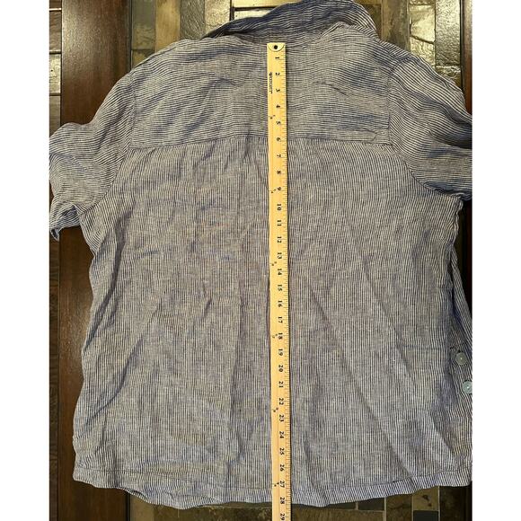 TAHARI 100% Linen Popover Shirt Womens 1X Blue White Stripe 3/4 Sleeves - Picture 5 of 8